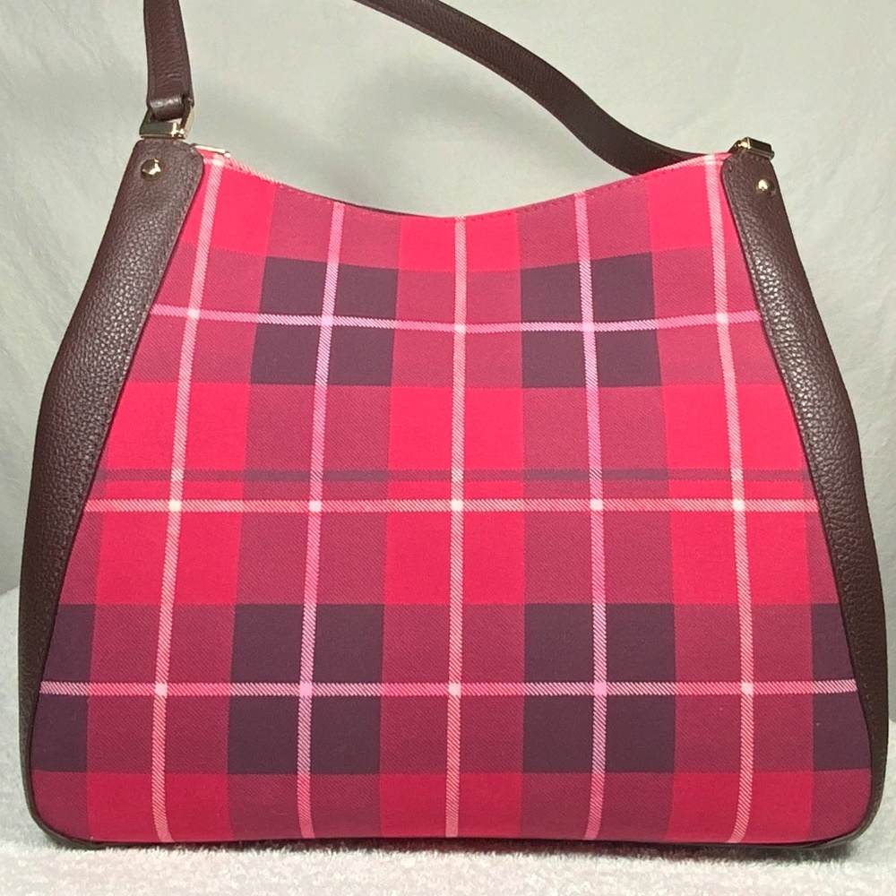 NWOT ♠️ Kate Spade Plaid Leila Medium Triple Compartment Shoulder Bag - Picture 2 of 14